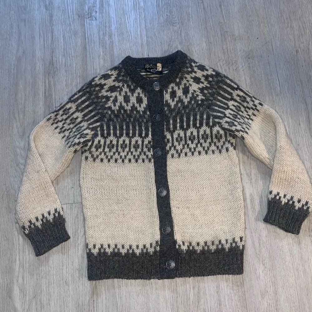 Vintage Nordic Pure Wool cardigan, handmade in Scotland Small
